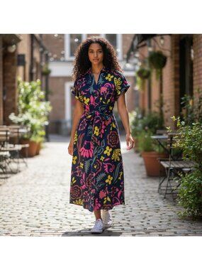 Boden | Dresses | Boden Red And Blue Patterned Midi Dress | Poshmark